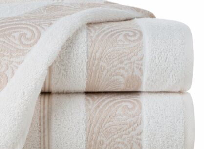 Ręcznik bawełniany 50x90 SYLWIA 1 kremowy z bordiurą żakardową w ornamentowy wzór