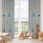 Zasłona na przelotkach 140x250 DINO srebrna z haftem dziecięcym w dinozaury - 4