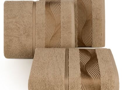 Ręcznik bawełniany 70x140 SYLWIA 2 brązowy z bordiurą żakardową w falujący wzór