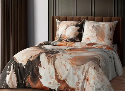 Pościel z makosatyny 220x200 AMARA Eva Minge ruda szara designerski wzór Premium