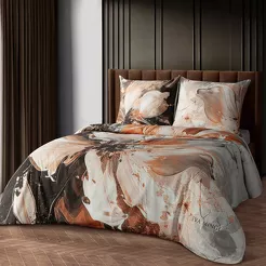 Pościel z makosatyny 220x200 AMARA Eva Minge ruda szara designerski wzór Premium