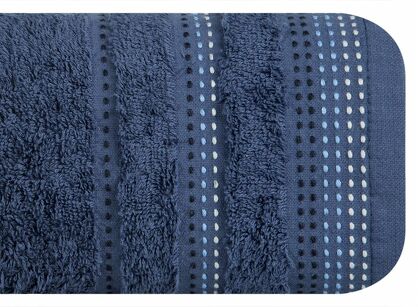 Ręcznik 70x140 POLA chabrowy z kolorową bordiurą zakończoną stebnowaniem 500 g/m2