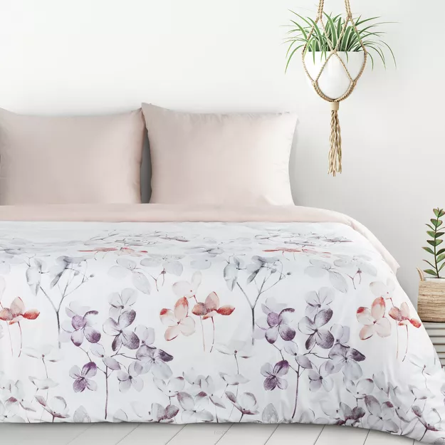 Pościel z mikrowłókna 220x200 VERANO 8 biała pudrowy róż wzór kwiatowy Design 91