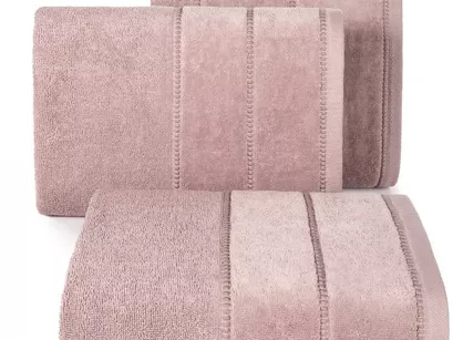 Ręcznik bawełniany 50x90 MARI ciemna lila z welurową bordiurą w pasy