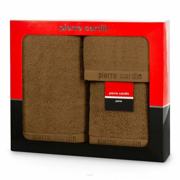 Komplet Ręczników EVI Pierre Cardin miodowe zdobione bordiurą w kolorze ręcznika z logo marki z kolekcji Premium 430 g/m2