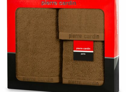 Komplet ręczników EVI Pierre Cardin miodowe zdobione bordiurą w kolorze ręcznika z logo marki z kolekcji Premium