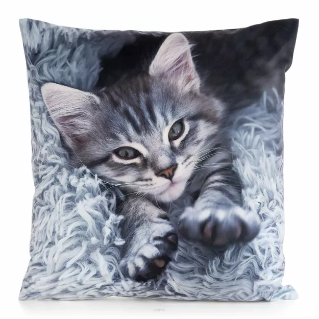 Poszewka welwetowa 45x45 ANIMAL 76 zdobiona nadrukiem kota