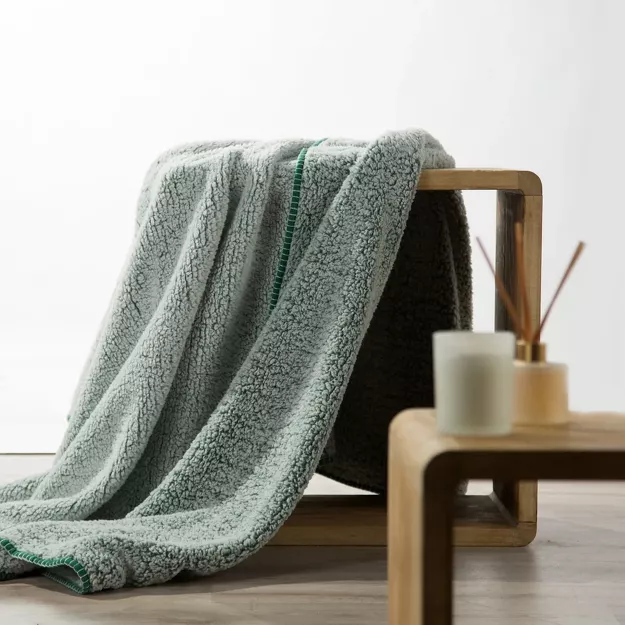 Koc 200x220 KOALA zielony biały wzór miękkiego baranka