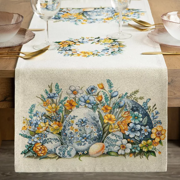 Bieżnik wielkanocny 40x100 67 gobelinowy naturalny żółty pisanki