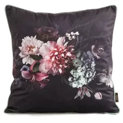 Poszewka welwetowa 45x45 VELVET 137 czarna z designerskim fioletowym wzorem botanicznym