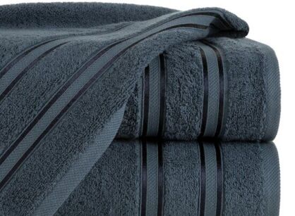 Ręcznik bawełniany 30x50 MANOLA stalowy z żakardową połyskującą bordiurą w paski