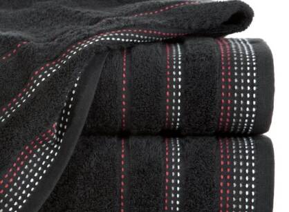 Ręcznik bawełniany 50x90 POLA czarny z kolorową bordiurą zakończoną stebnowaniem