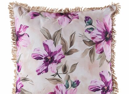 Poszewka na taras 45x45 GARDEN 29 kremowa wodoodporna różowa styl kwiatowy z frędzlami