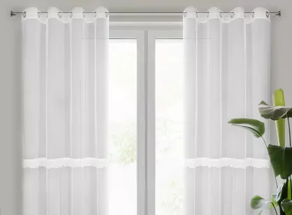 Firana na przelotkach 140x260 SOFI biała zdobiona aplikacją