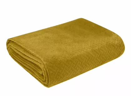 Narzuta welwetowa 170x210 LUIZ 5 musztardowa w geometryczny wzór