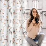 Zasłona na przelotkach 140x250 RIKI biała ruda z etaminy z wzorem botanicznym - 9