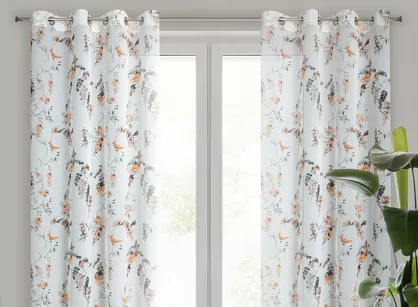 Zasłona na przelotkach 140x250 RIKI biała ruda z etaminy z wzorem botanicznym