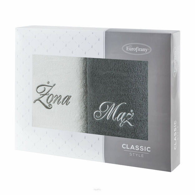 Komplet Ręczników 2x50x90 MĄŻ ŻONA białe popielate