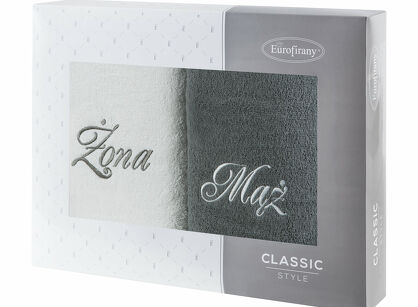 Komplet ręczników 2x50x90 MĄŻ ŻONA białe popielate