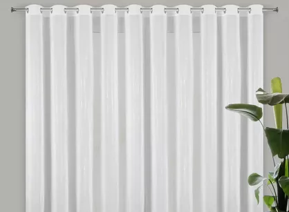 Firana na przelotkach 300x250 MISSY biała z szyfonu z szampańskim nadrukiem