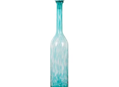 Karafka dekoracyjna szklana fi 12x70 ISLA 2 smukła z barwionego turkusowego szkła z marmurkowym wzorem