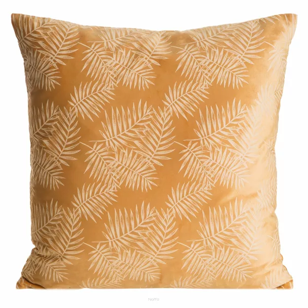 Poszewka welwetowa 45x45 VELVET 74A pomarańczowa ze srebrnym nadrukiem botanicznym