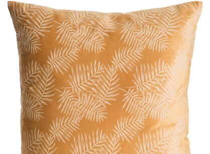 Poszewka welwetowa 45x45 VELVET 74A pomarańczowa ze srebrnym nadrukiem botanicznym