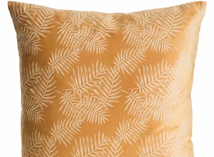 Poszewka welwetowa 45x45 VELVET 74A pomarańczowa ze srebrnym nadrukiem botanicznym