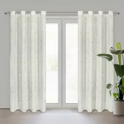 Zasłona gotowa na przelotkach 140x250 EMILI kremowa z szyfonu z szampańskim nadrukiem marmurku