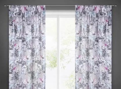 Zasłona na taśmie 140x270 HONEY beżowa z etaminy z wzorem kwiatowym