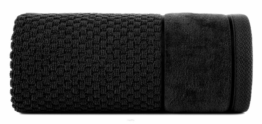 Ręcznik 50x90 FRIDA czarny z fakturą kosteczki i szeroką welurową bordiurą 500 g/m2