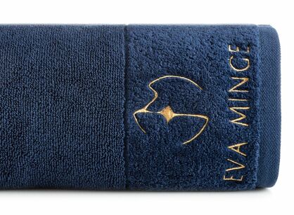 Ręcznik 70x140 GAJA Eva Minge granatowy z welwetową bordiurą sygnowaną logo projektantki