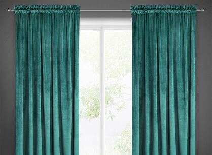 Zasłona na taśmie 140x270 MELANIE welwetowa ciemny turkus o aksamitnej strukturze