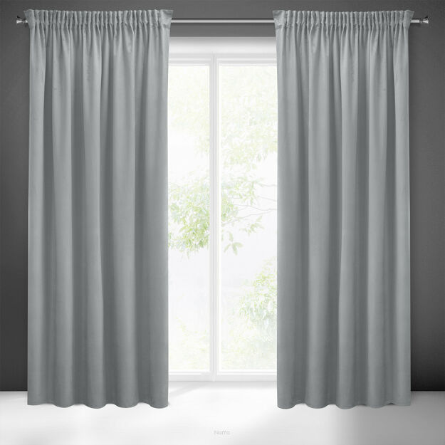 Zasłona na taśmie 140x270 SIBEL welwetowa Pierre Cardin srebrna jednokolorowa