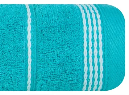 Ręcznik 50x90 MIRA turkusowy zdobiony bordiurą w pasy 500g/m2