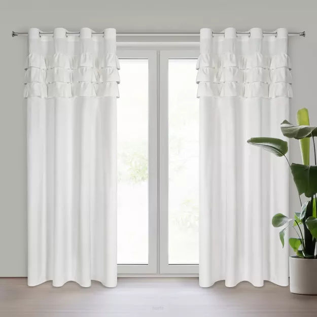 Zasłona na przelotkach 140x250 SAMI welwetowa biała jednokolorowa zdobiona w górnej części falbanami i taśmą z cyrkoniami