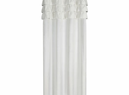 Zasłona na przelotkach 140x250 SAMI welwetowa biała jednokolorowa zdobiona w górnej części falbanami i taśmą z cyrkoniami