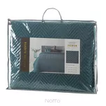 Narzuta jednokolorowa 220x240 LEN 3 niebieska pikowana w gęstą jodełkę imitująca len - 2