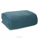 Narzuta jednokolorowa 220x240 LEN 3 niebieska pikowana w gęstą jodełkę imitująca len - 3