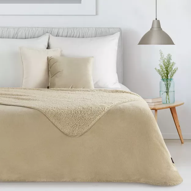 Koc jednokolorowy 200x220 TEDY jasny beż imitujący buklę