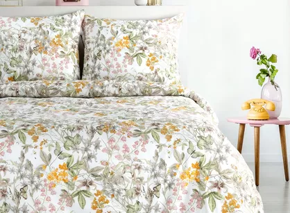 Pościel bawełniana 140x200 PAULA biała z wzorem kwiatów polnych z kolekcji Classic Family