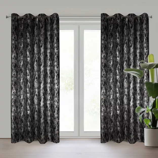 Zasłona na przelotkach 140x250 ELISE zaciemniająca typu dimout czarna z marmurkowym srebrnym nadrukiem