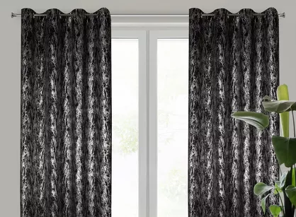 Zasłona na przelotkach 140x250 ELISE zaciemniająca typu dimout czarna z marmurkowym srebrnym nadrukiem