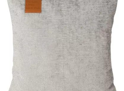 Poszewka jednokolorowa 45x45 SZENIL 1 srebrna z szenili ze skórzaną wstawką