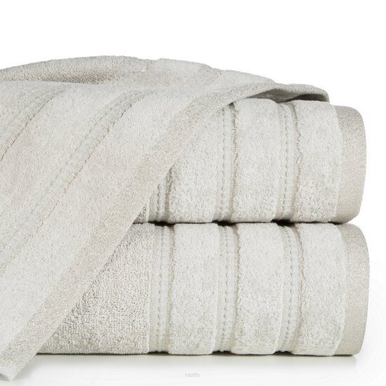 Ręcznik bawełniany 30x50 GLORY 1 beżowy z welurową bordiurą i srebrną nicią