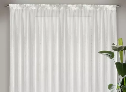 Firana na taśmie 300x250 SIBEL biała z szampańskim nadrukiem drobnych rombów