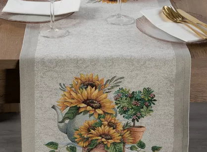 Bieżnik gobelinowy 45x140 57 naturalny z wzorem słoneczników
