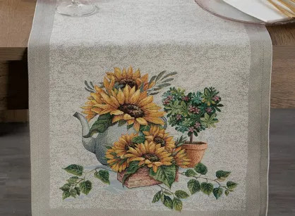 Bieżnik gobelinowy 45x140 57 naturalny z wzorem słoneczników
