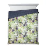 Narzuta pikowana 200x220 ROMMY biała z zielonym fioletowym nadrukiem egzotycznych liści i kwiatów Design 91 - 4