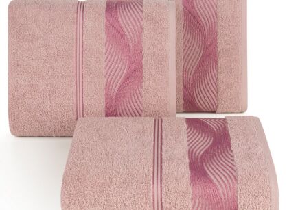 Ręcznik bawełniany 50x90 SYLWIA 2 pudrowy z bordiurą żakardową w falujący wzór